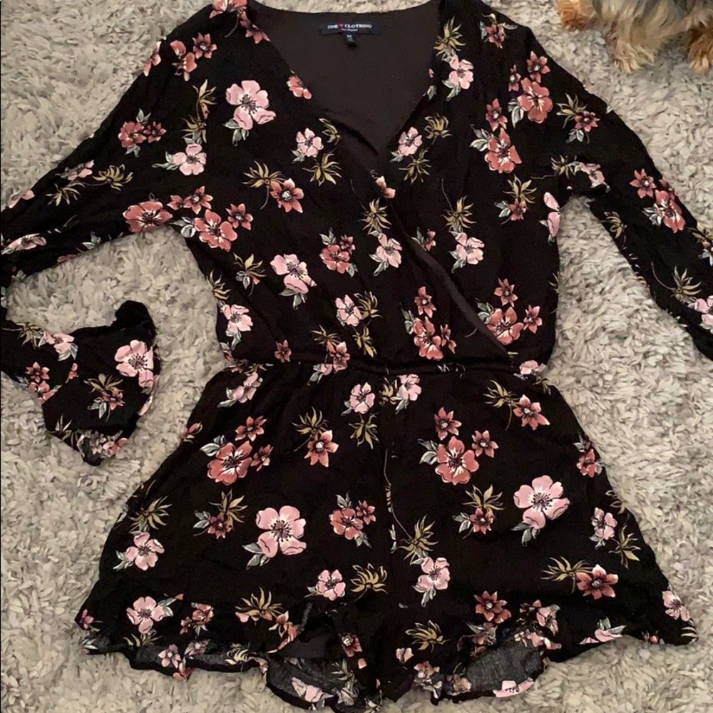 Black floral romper